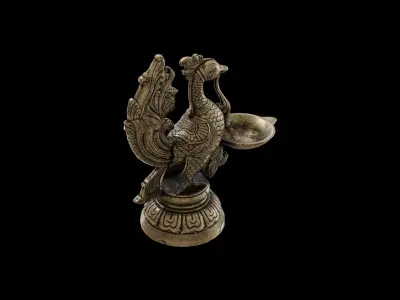 Old Tibet Brass Hand Carved Peacock Statue Candle Holder 3D model