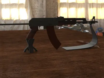 Russian AKMS Assault Rifle - Iconic 3D Model Low-poly 3D model