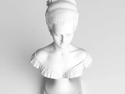 Classical Marble Bust Serene Female Figure Ruffled Collar Low-poly 3D model