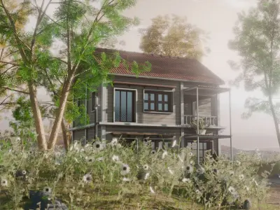 Small Wooden Cottage House Free 3D model
