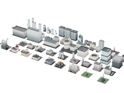 Low poly factories Low-poly 3D model