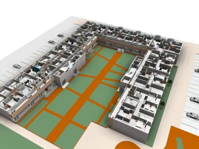 Residential Building in Detailed Revit 3D Model Low-poly 3D model