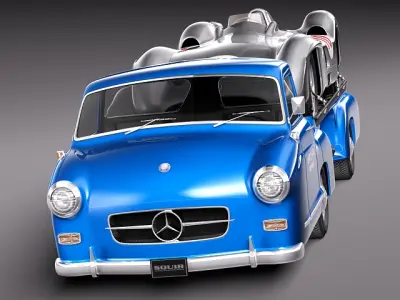 Mercedes Renntransporter 1954 Combo with grand prix car 3D model