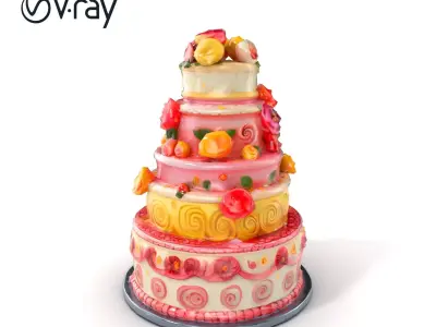 Elegant Floral Tiered Party Cake model pack Low-poly 3D model