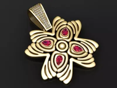 Radiant Ruby Blossom Pendant  3D Printable Jewelry Model 3D print model