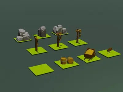 Medieval simple street set Free low-poly 3D model
