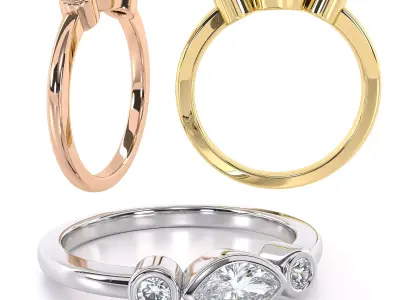 Delicate Three Diamond ring with Marquise Diamond 3D print model