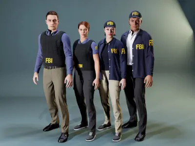 Mens and womens clothing of FBI agents - Rigged - GameReady Low-poly 3D model