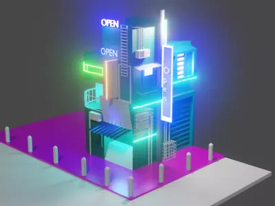 SHOPP futuristic building with neon lights 3D model