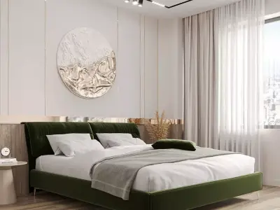 Emerald Velvet Upholstered Platform Bed  3D model