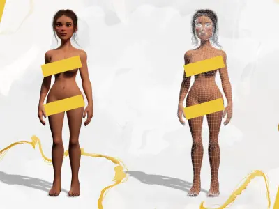 Stylized cartoon woman in bikini Low-poly 3D model