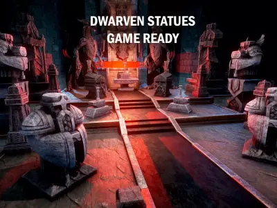 Dwarven statues Low-poly 3D model