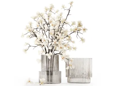 White bouquet of branches of blooming magnolia vase 345 3D model