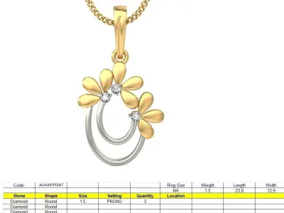 Solitaire Women Pendant 3dm STL OBJ FBX Renders Details 3D print model 22