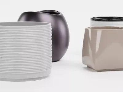 4 Plant Pots Collection Low-poly 3D model