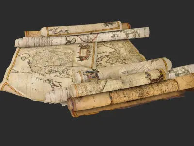 Old Asian Maps Low-poly 3D model