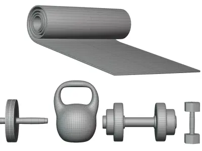 Set sport for home gym dumbbell weight bottle carimat circle Low-poly 3D model