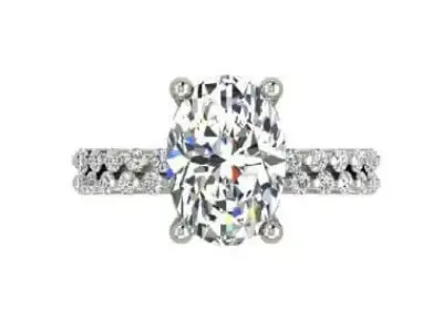 Classic Single Row Engagement ring and band Oval Center Diamond 3D print model