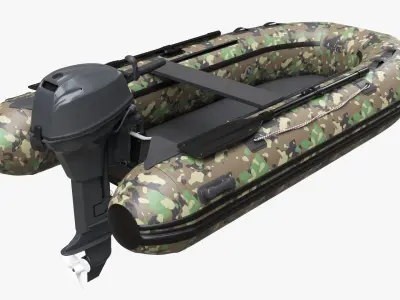 Inflatable Boat 02 camouflage with outboard boat motor 3D model