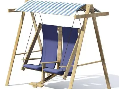 Wooden Blue Garden Swing Rocker Chair 3D model