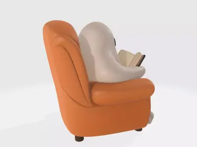 Cozy Ghost Reading in Chair with Pumpkin Cute Halloween  3D print model