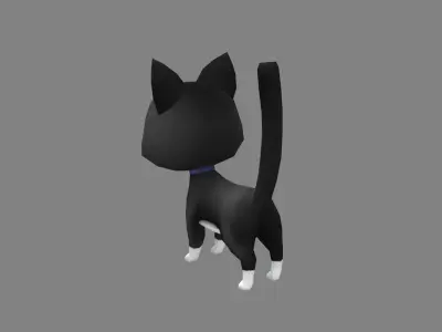 Cartoon black cat with glasses Low-poly 3D model