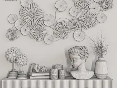 decorative set metal flower wall art Low-poly 3D model