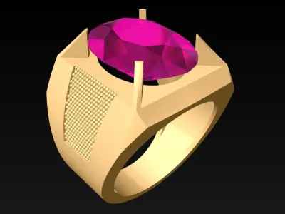 Oval stone ring - Mens Rings - N763 3D print model