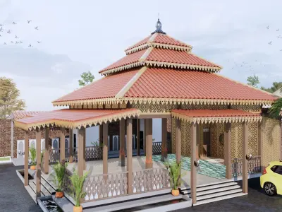 Classic Style Wooden and Bamboo Mosque Prayer Room  3D model