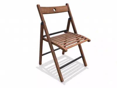 Old Wooden Folding Chair low-poly PBR Low-poly 3D model