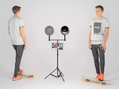 Cute young man on a yellow skateboard 158 Low-poly 3D model