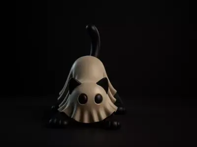 Cute Cat Ghost Figurine Halloween Cat Decor Adorable Kitty  3D print model