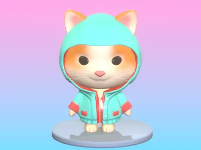 Cute Cat With Jacket  3D model