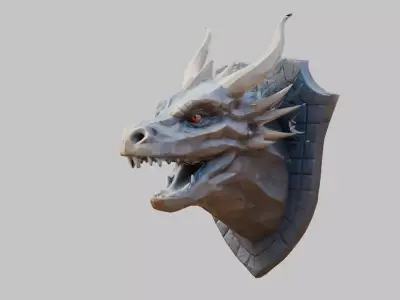 Wall Mounted Dragon Head 3D Model Low-poly 3D model