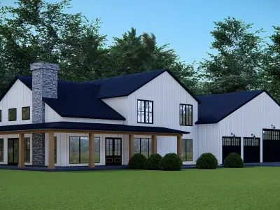 Modern American Barndominium Farmhouse 3D Model Home  Garage 3D model