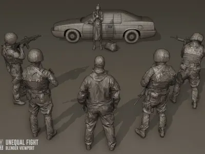 Unequal Fight Low-poly 3D model