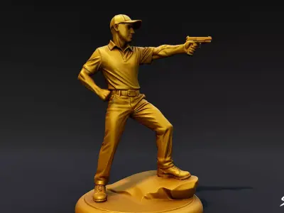 Golden Shooting Statue Low-poly 3D model