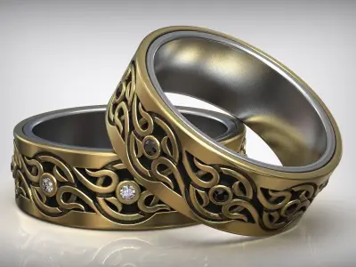Viking Pattern Wedding Diamons Ring 3D print model