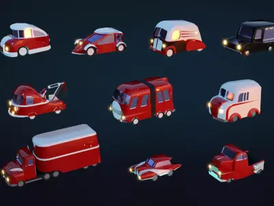 Wacky car set Low-poly 3D model