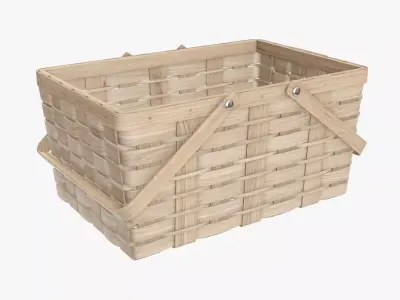 Wicker basket picnic with handles light brown 3D model