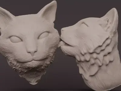 Two Cats Kissing - Decoration Wall 3D print model