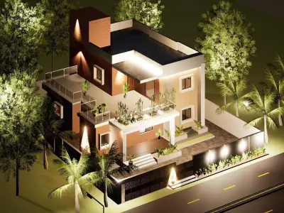 Contemporary Bungalow Villa Design Low-poly 3D model
