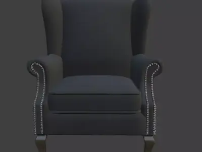 Classic Charcoal Wingback Armchair 3D model