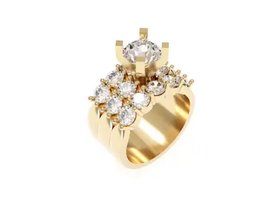 Triple Band Diamond or Gemstone Cocktail Ring 3d Model 3D print model