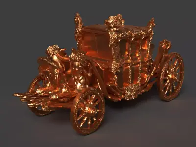 Chinese golden carriage   Low-poly 3D model