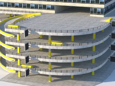 Inner City Multi-Storey Parking Lot Building Low-poly 3D model