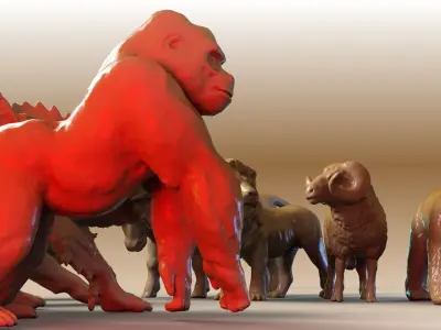 Beast Collection 1 group of animals in line 3D model