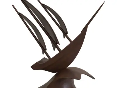 Wooden Sailboat Low-poly 3D model