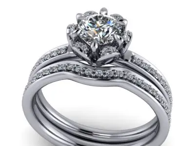 Vintage Decorative Flower Setting Bridal Wedding Ring 3D print model