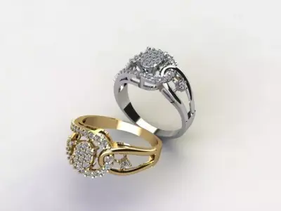 Stylish Women Gold Ring with Pave Diamond Setting 3D print model